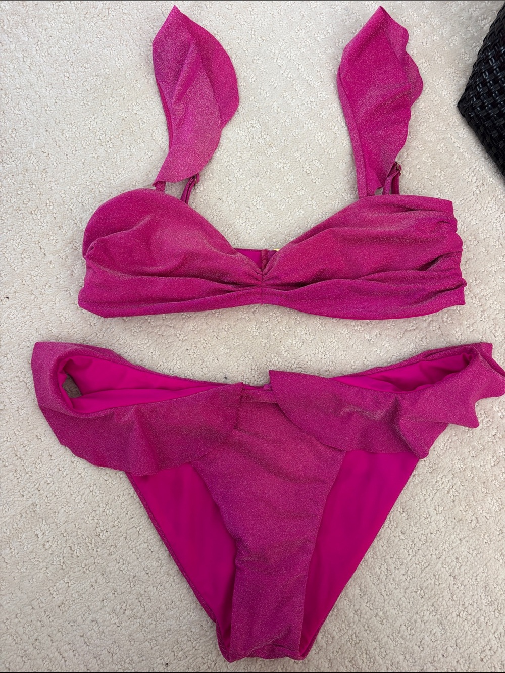 BEACH RIOT Magenta Ruffle Bikini Set - Women’s Swim Top & Bottom